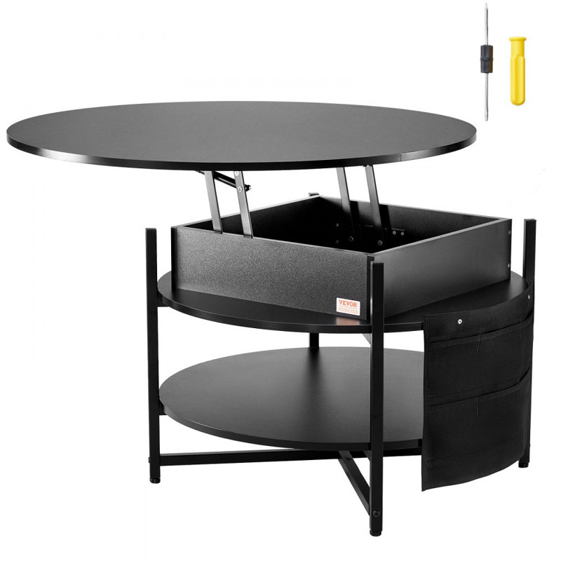 Table basse à plateau relevable 35,3 po avec tiroirs de rangement, compartiments cachés et tablette ouverte pour le salon, la maison, le bureau, noir