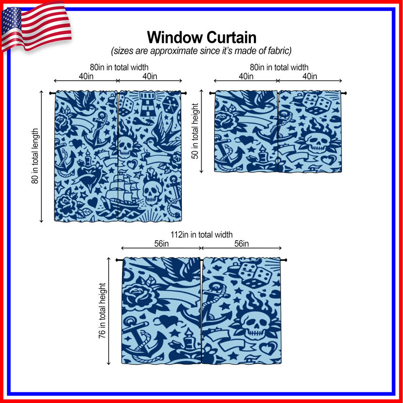 Rideaux de fenêtre Nautical, 40in x 52in - 2 panels, Obscurcissement de chambre
