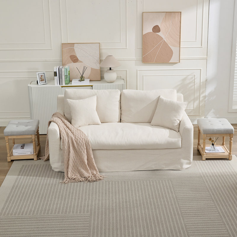 Gladis 2-Piece Linen Fabric End Table with Storage, Gray