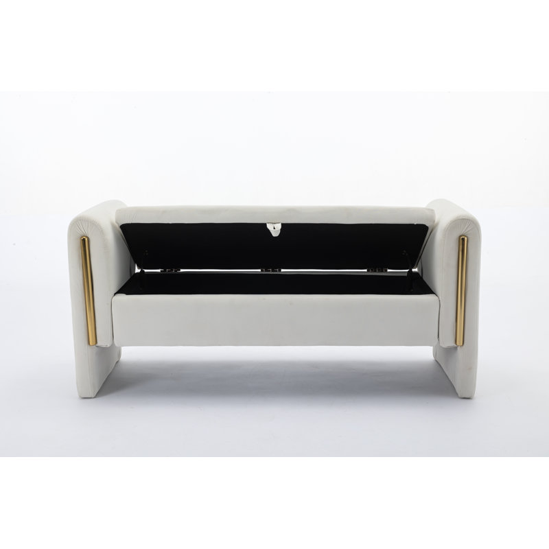 Banc de maquillage en velours, 24.6" H x 53.1" W x 17.7" D, Velours ivoire