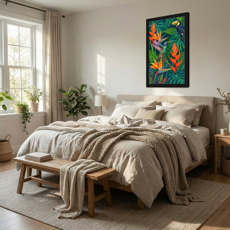 Animaux, oiseaux tropicaux et fleurs vibrantes, H 18 po x l 12 po
