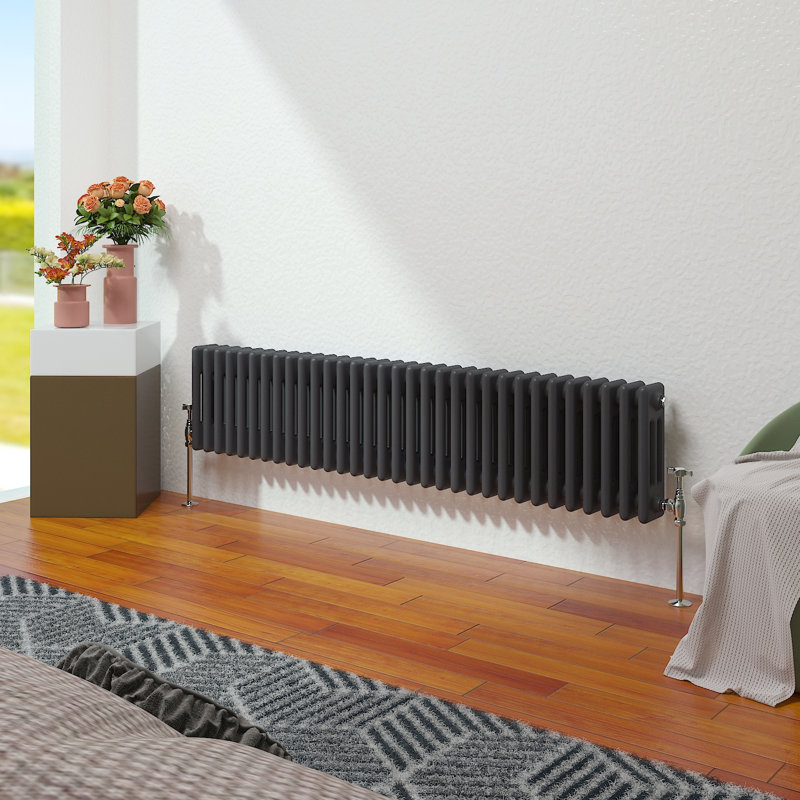 Vallie Horizontal Traditional Column Cast Iron Style Designer Radiator, Anthracite, 30cm H x 146cm W