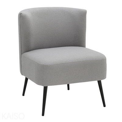 1-Piece Slipper Chair - Black Metal, Light Grey Sherpa Fabric