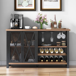 34 W Modern Buffet Sideboard with Adjustable Shelve, Bar Cabinet with Storage Wine Racks, Kitchen Server, Storage Cupboard Latitude Run