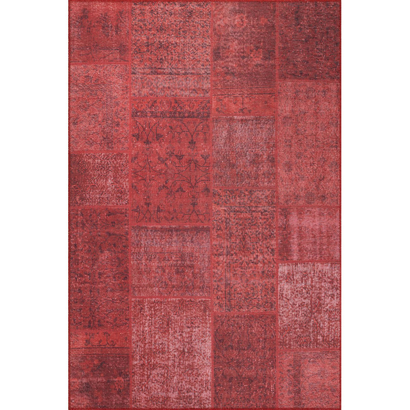 Jazz Patchwork Pattern Woven Base Decorative Red Rug, Rectangle 2'6" x 4'11"