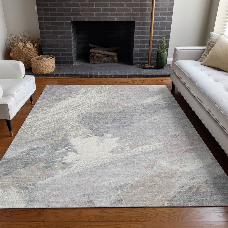 Machine Washable Indoor/Outdoor Claudian ACN1514 Putty 1'8" x 2'6" Rug, Rectangle 10' x 14'
