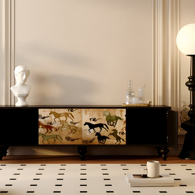 Meuble télé en pin avec armoires de rangement, H 21,65 po x L 86,61 po x l 15,75 po