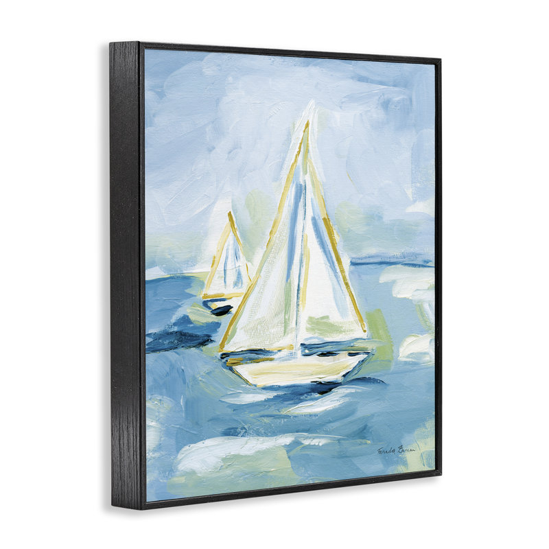  Setting Sail on Sea Giclee Art by Farida Zaman, H 14 po x l 11 po, Giclée encadrée noir minuit