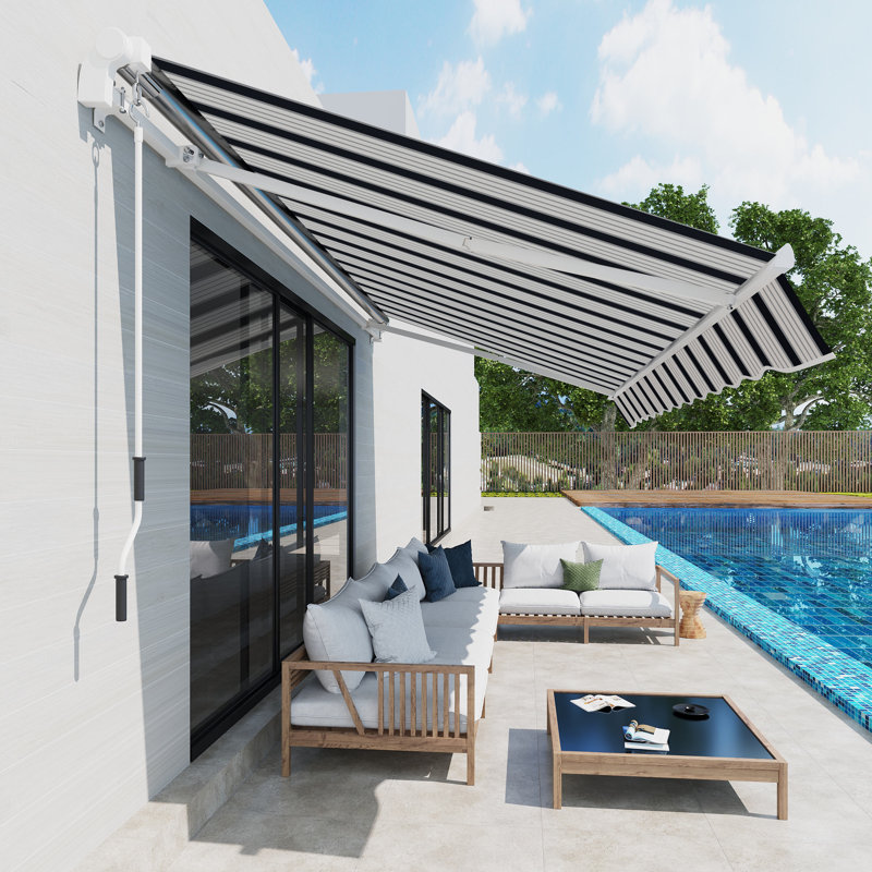 Dongguan Xiyite Trading Co., Ltd. Retractable Door / Window Awning, 160cm H x 395cm W x 300cm D, Striped, Blue; White