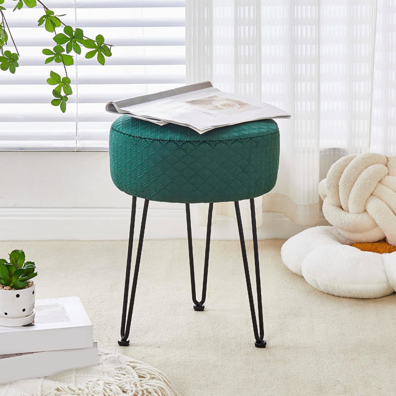 Vanity Accent Stool with Metal legs, Vert