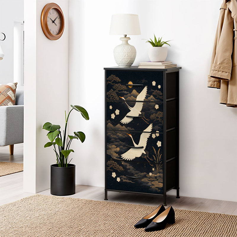 Dresser for Bedroom Dresser for Closet Japanese seamless crane birds elements Asian oriental decoration such Dressers & Chests of Drawers Fabric Closet Organizers and Storage with 4 Drawers Storage Bins