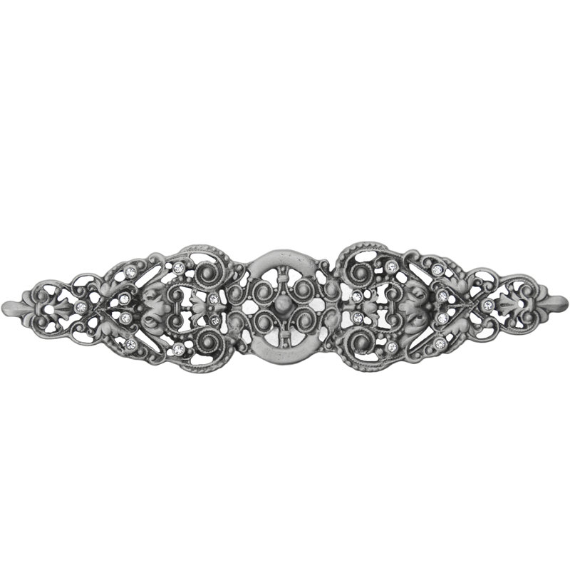 Écusson allongé Juliane Grace avec 18 cristaux Swarovski transparents, Laiton antique