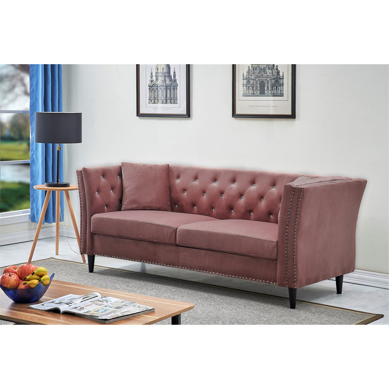 Canapé Chesterfield à accoudoirs roulés 80,3 po Cicero, Velours rose