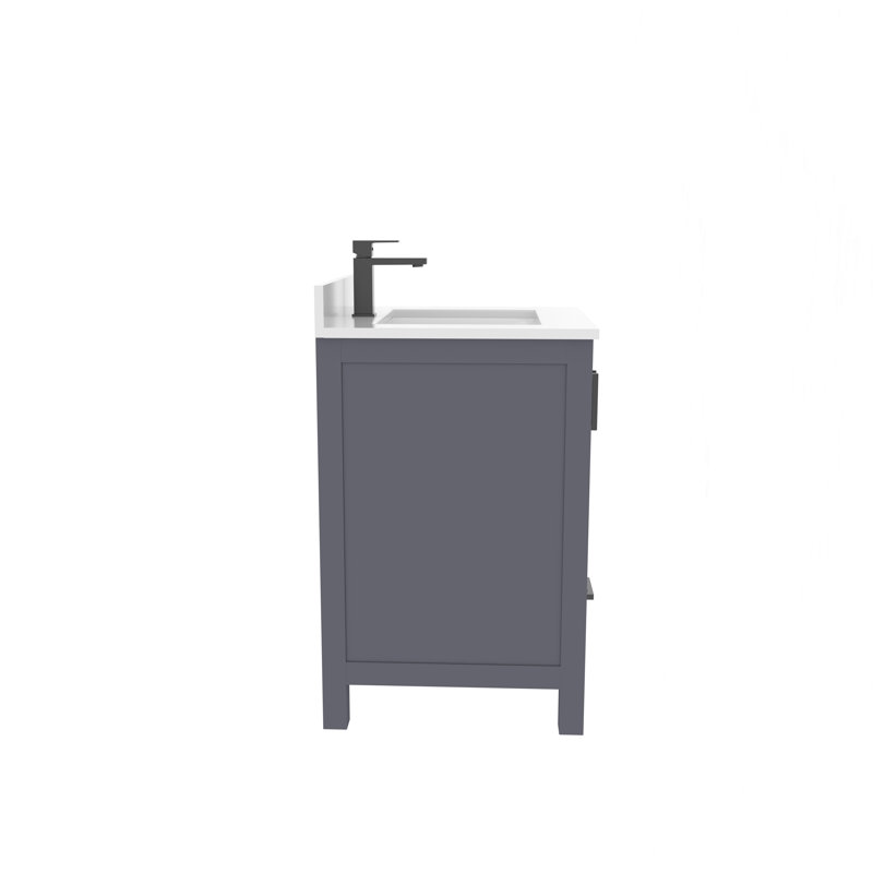 Meuble-lavabo simple 24 po avec plateau en quartz blanc Rooh, Gris, Noir mat