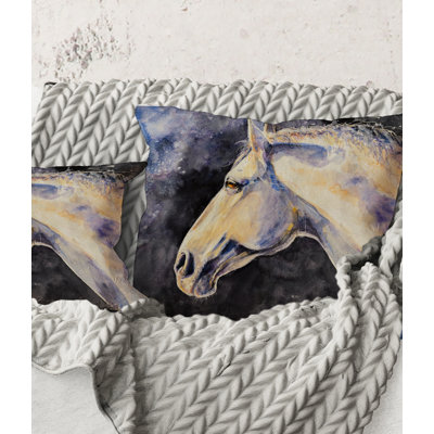 Carré, tête de cheval de Lizzizzan - Coussin décoratif imprimé maison de campagne