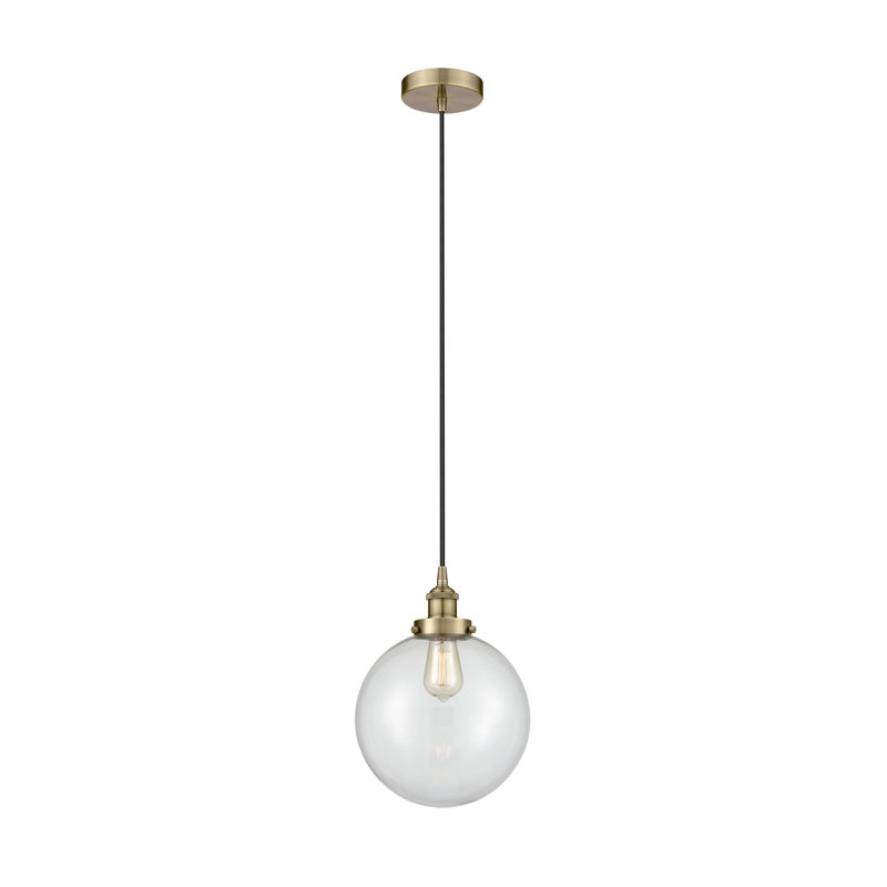 Luminaire suspendu sphère 1 lumière Frederick, Laiton antique, Transparent