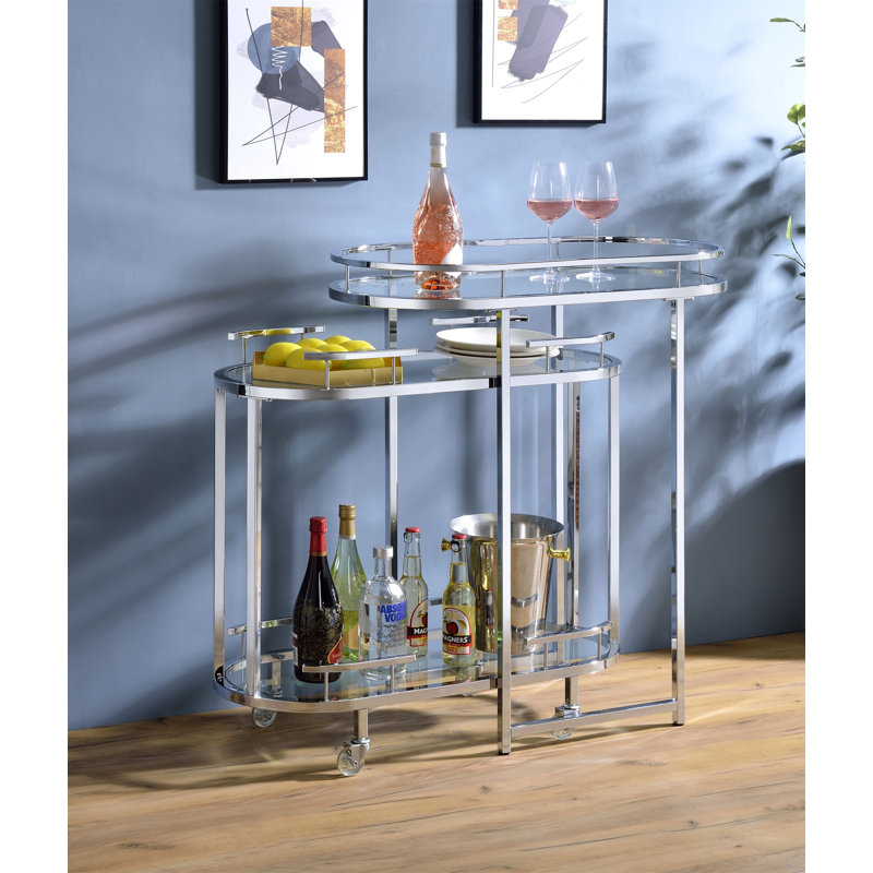 Piffo Bar Cart with Wine Bottle Storage in Clear and Chrome
