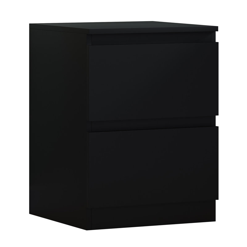 Carlton 2 Drawer Bedside Table Nightstand: Matt Finish. Scratch Resistant. Handleless Design., Matt Black
