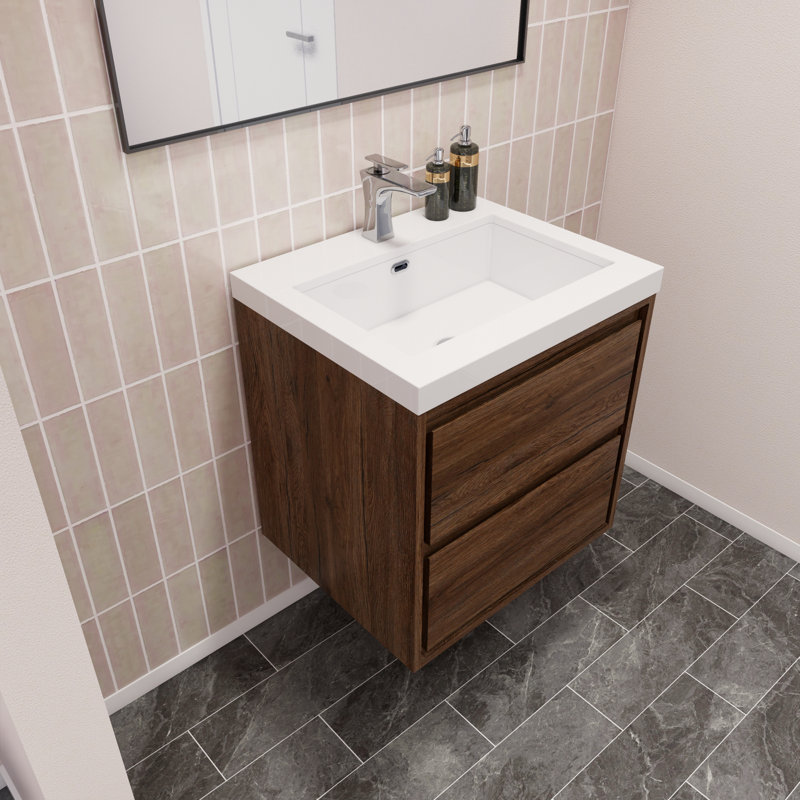 Ensemble de meuble-lavabo simple mural 24 po Azden, Bois de rose