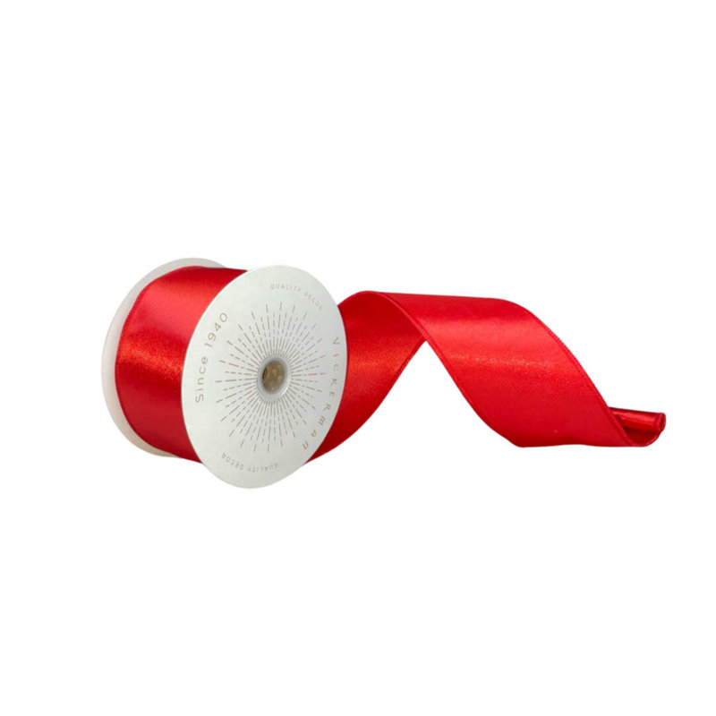 Vickerman 10yd Satin Christmas Ribbon, Red, 0.2" H x 360" W x 2.5" D
