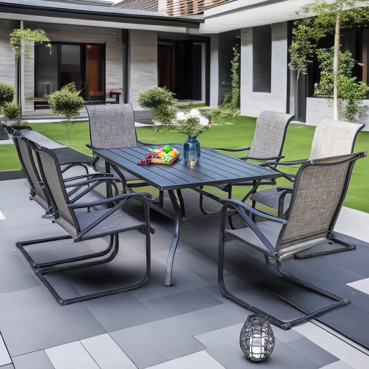 Alyah 6 - Person Metal Patio Dining Set with Rectangular Table