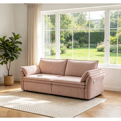 2 In 1 Multi-Functional Convertible Sleeper Sofa Bed With movable Ottoman and USB Port,85" Modern Corduroy Pull Out Couch Bed with 2 Pollows For Apartment Office Bedroom Living Room