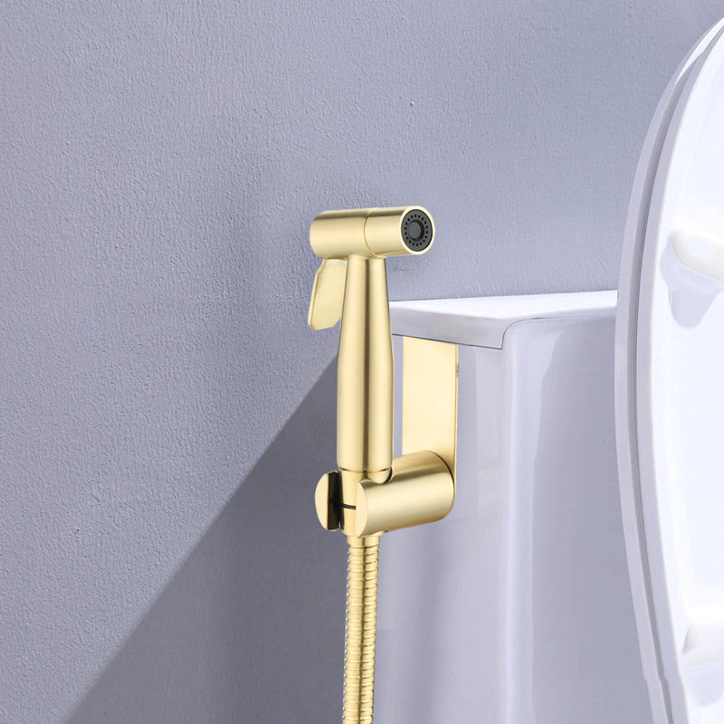 Handheld Cloth Diaper & Bathroom Bidet - Brushed Gold Metal, Hygienic Spray Accessory, Adjustable , Rust- Finish Toilet Wash Option, Jet Intensity, Corrosion Body