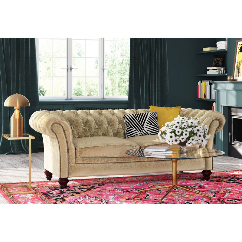 Worcester Glass Top Sled End Table, Gold / Black