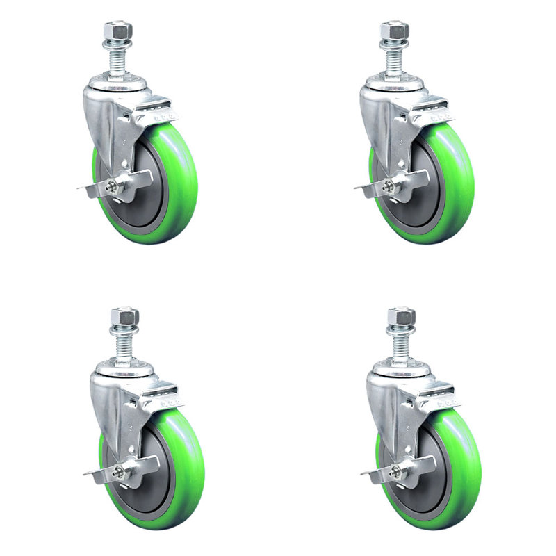 Ensemble de roulettes à tige filetée 5 po, Vert