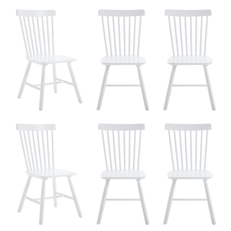 Mid Century Windsor Back Solid Wood Dining Chair, Farmhouse Slat Back Side Chair For Kitchen/Dining Room/Restaurant (Set of 6) 