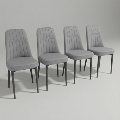 Set Of 4 Modern Pu Leather Dining Chairs With Black Metal Legs And Upholstery