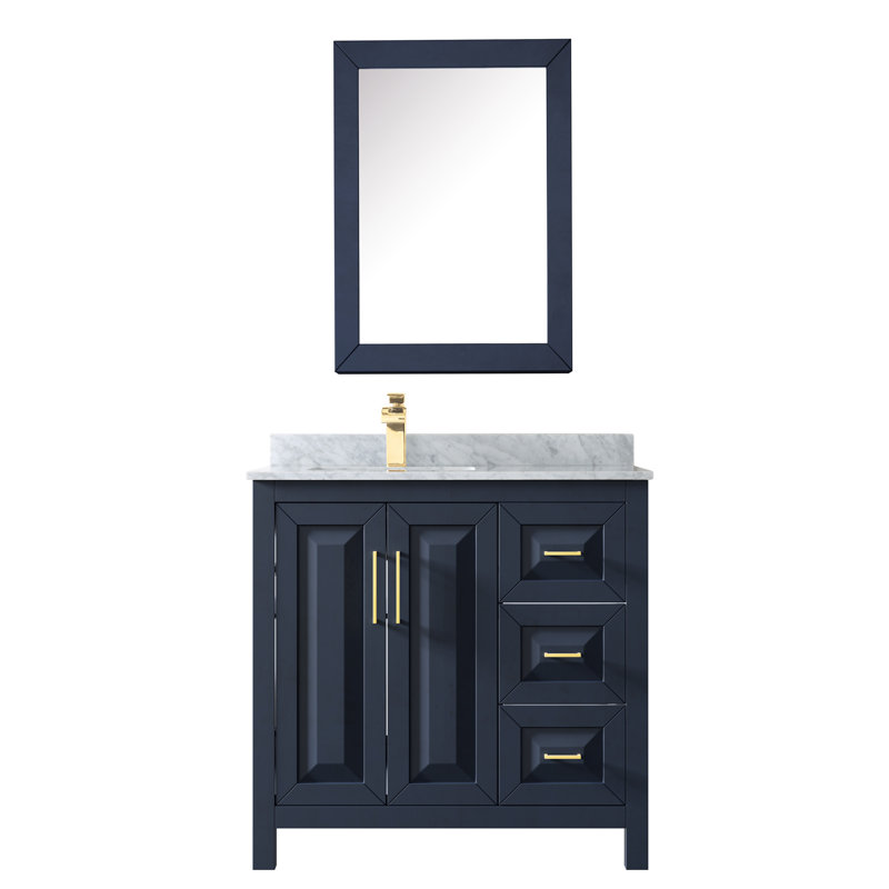 Daria 36'' W Single Vanity, White Marble, Dark Blue, Brushed Gold