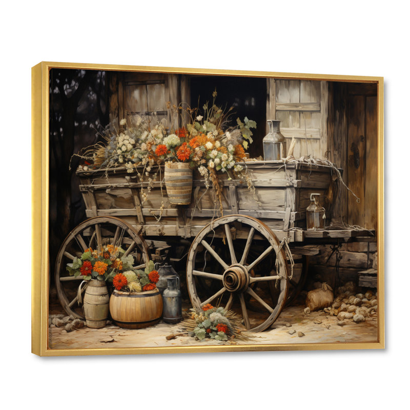 «Grey Old Cart Of Flowers I» - impressions sur toile de vieux chariot américain, H 34 po x l 44 po x P 1,5 po