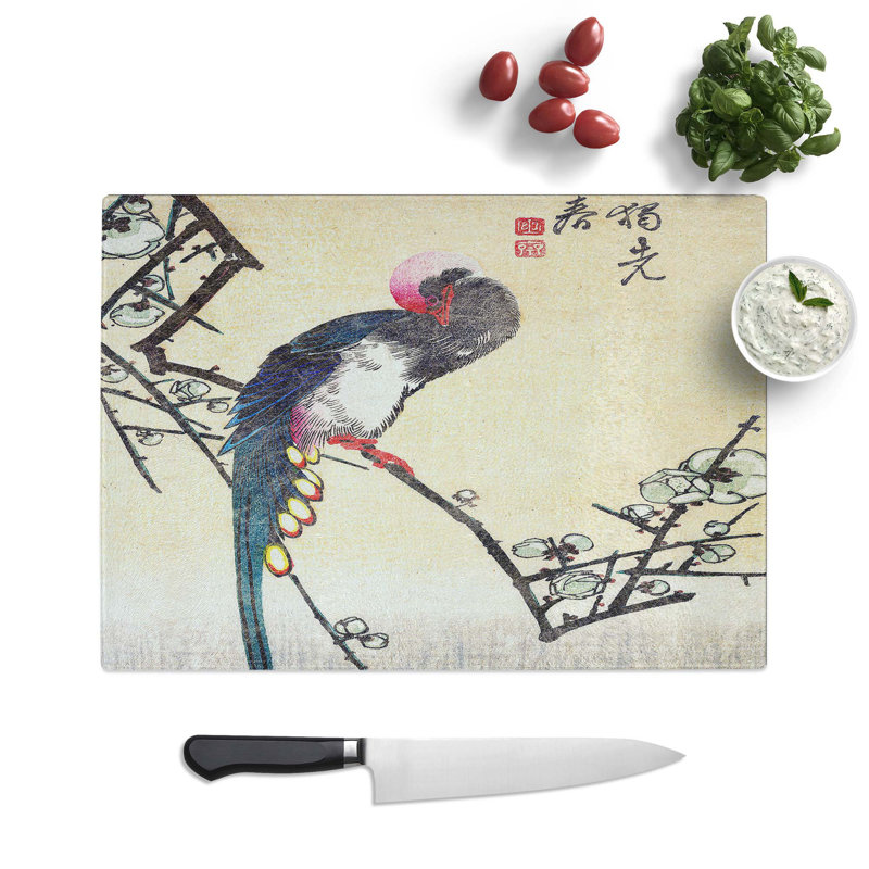 Tempered Glass a Bird on a Plum Branch Chopping Board, 39 cm W x 28.5 cm L