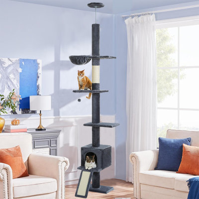 Arbre à chat d'une hauteur de 108 po du sol au plafond, haute tour pour chat, arbre à chat à 5 niveaux pour chat d'intérieur avec condo, poteau à griffes et échelle pour chat à hauteur réglable (83 po à 108 po)