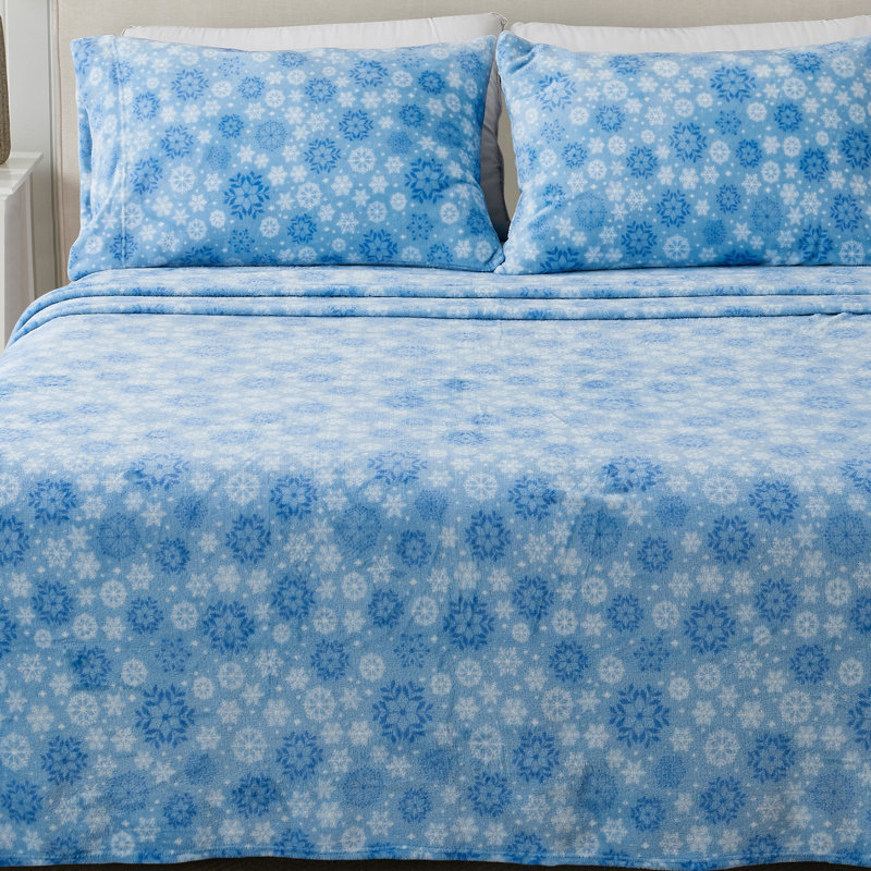Ensembles de draps en velours ultra doux, Flocon de neige bleu, Géométrique