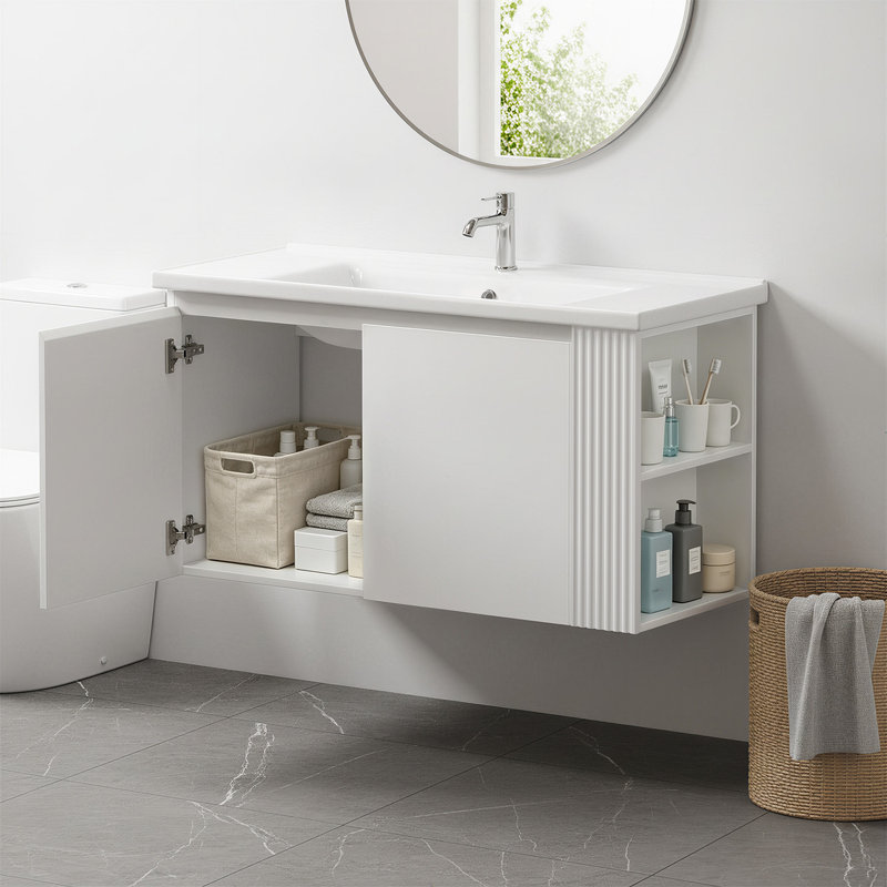 Meuble-lavabo mural de 91 cm (36 po) avec lavabo en céramique et armoire en MDF