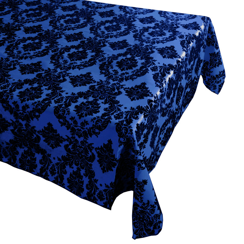 Damask Tablecloth, 76" x 58", Black/Royal Blue