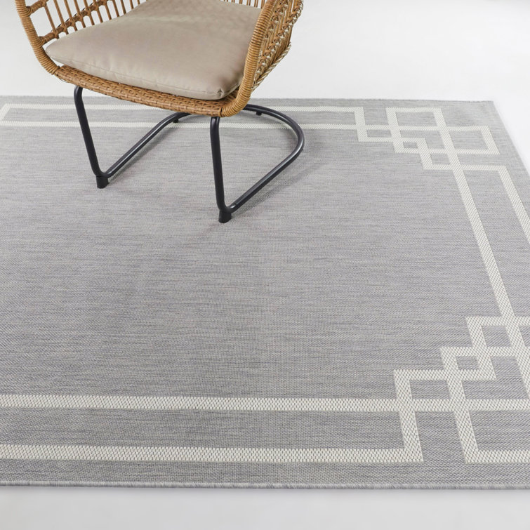 Cecilia Grey Art Deco Border Indoor/Outdoor Area Rug