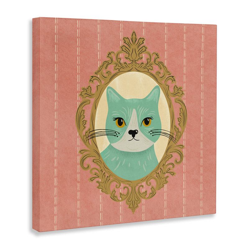 «Green Cat Portrait» par Carrie Cantwell, H 17 po x l 17 po