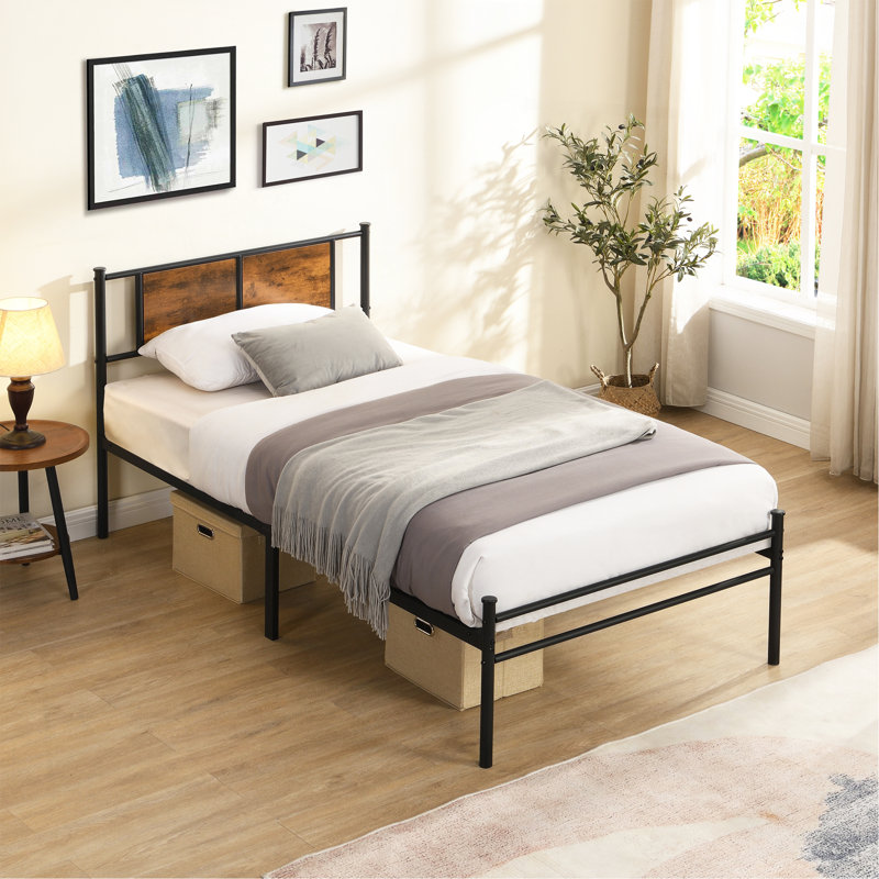 Cadre de lit simple TG, tête de lit avec décoration en bois, noir