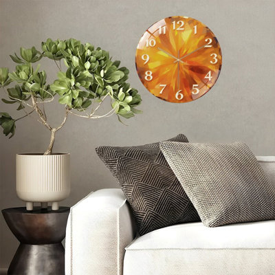 Orange Faceted Clock Face Art - 12'' Modern Glass Wall Clock
