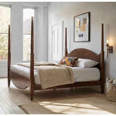 Brixton King Bed, Solid Pine Wood Four-Poster Frame with Arched Headboard