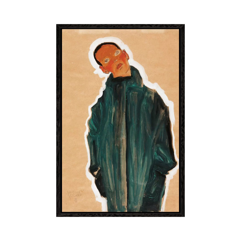 Boy In Green Coat, 1910 by Egon Schiele - Painting on Canvas, 101.6cm H x 66.04cm W x 3.81cm D, Black Framed