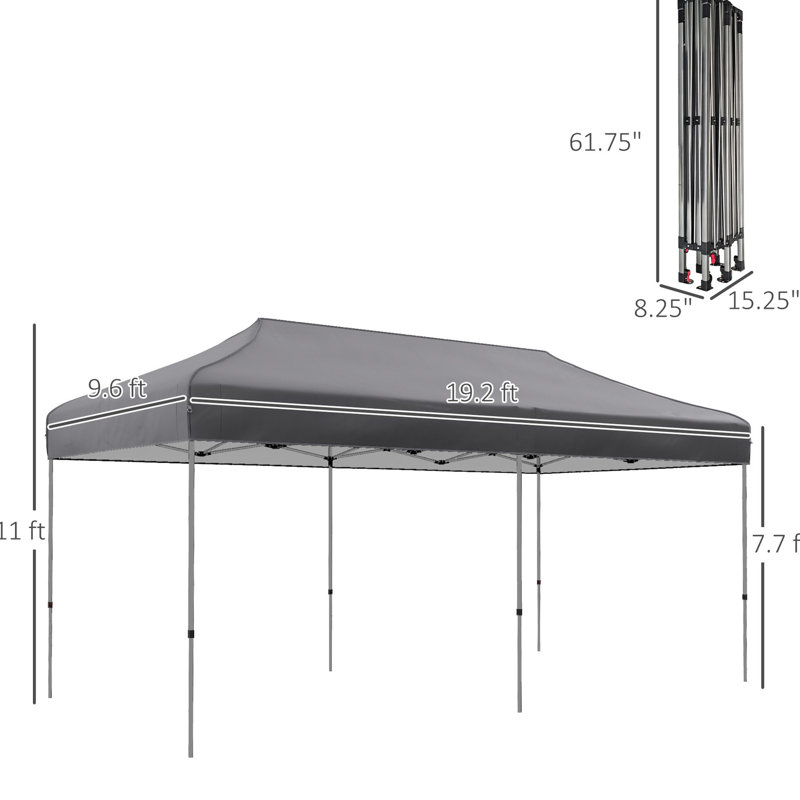 Auvent escamotable 10 pi x 20 pi, protection solaire réglable en hauteur à 3 niveaux, idéal pour le camping, les célébrations en plein air, le patio, le gris, avec auvent portatif, grands événements, étui à roulettes