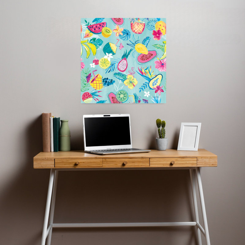 Art floral tropical de fruit d'hibiscus abstrait, H 18 po x l 18 po