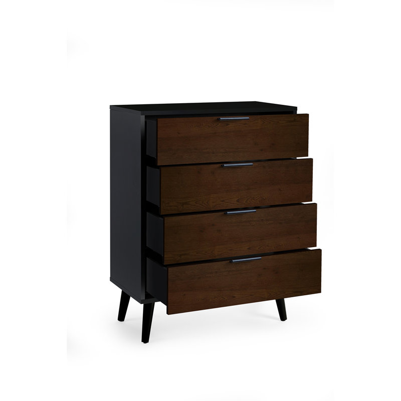 Destany 78cm W 4 - Drawer Chest of Drawers, Walnut/Black