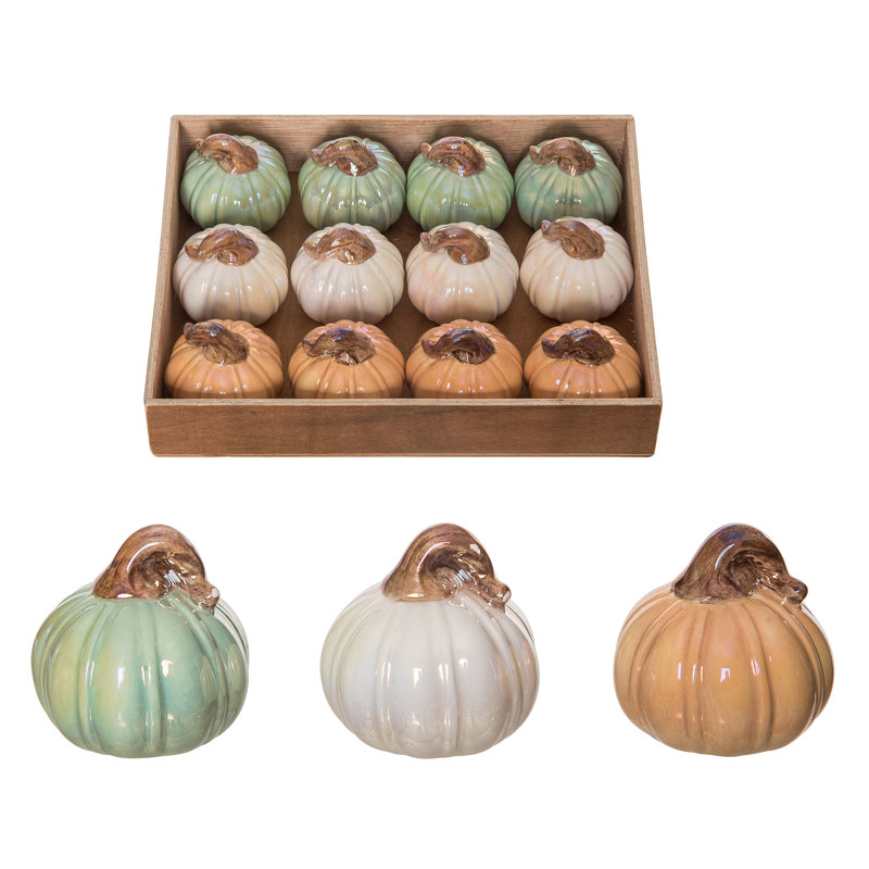  Dolomite 2.25 in. Multicolor Harvest Iridescent Pumpkin Decor in Display Set of 12
