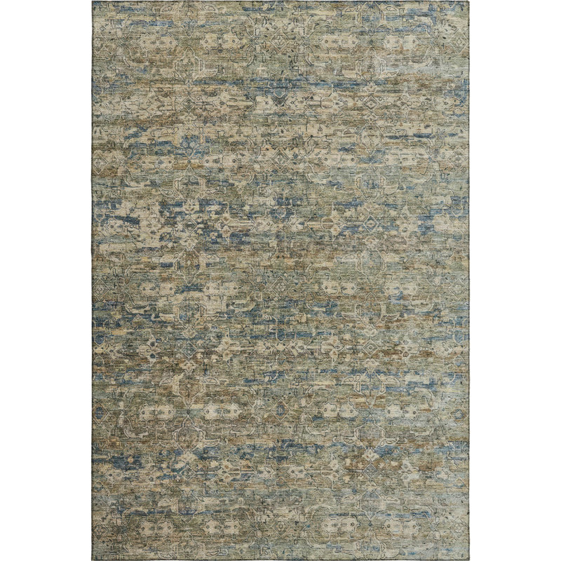 Premium Machine Washable Mayfield AMF2324 Ikat Rug, Aloe, 5' x 7'6"