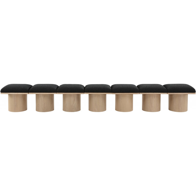 Banc rembourré Horatia, Tissu bouclé noir, Naturel, H 17,5 po x l 126 po x P 15,5 po